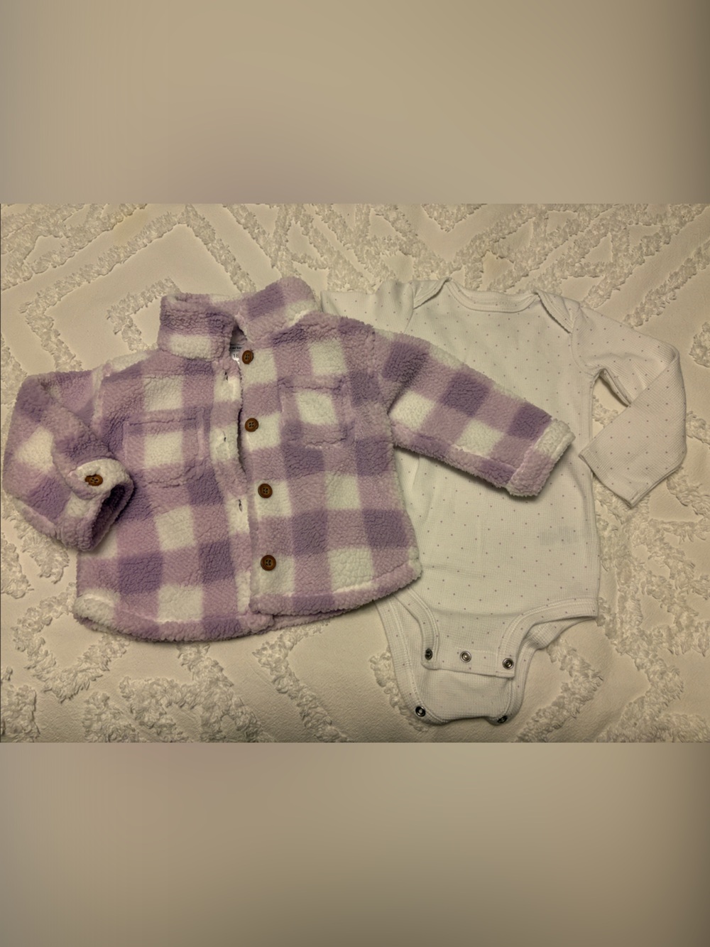Kids Plush Lavender Checkered Jacket and Long Sleeve Onesie - Twin